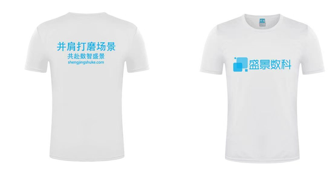盛景数科文化衫实拍：背后印着并肩打磨场景共赴数智盛景